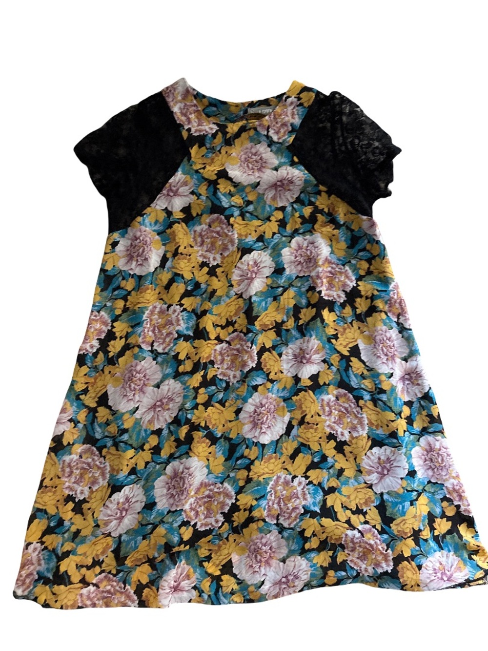 Love floral dress in black, yellow, teal, pink